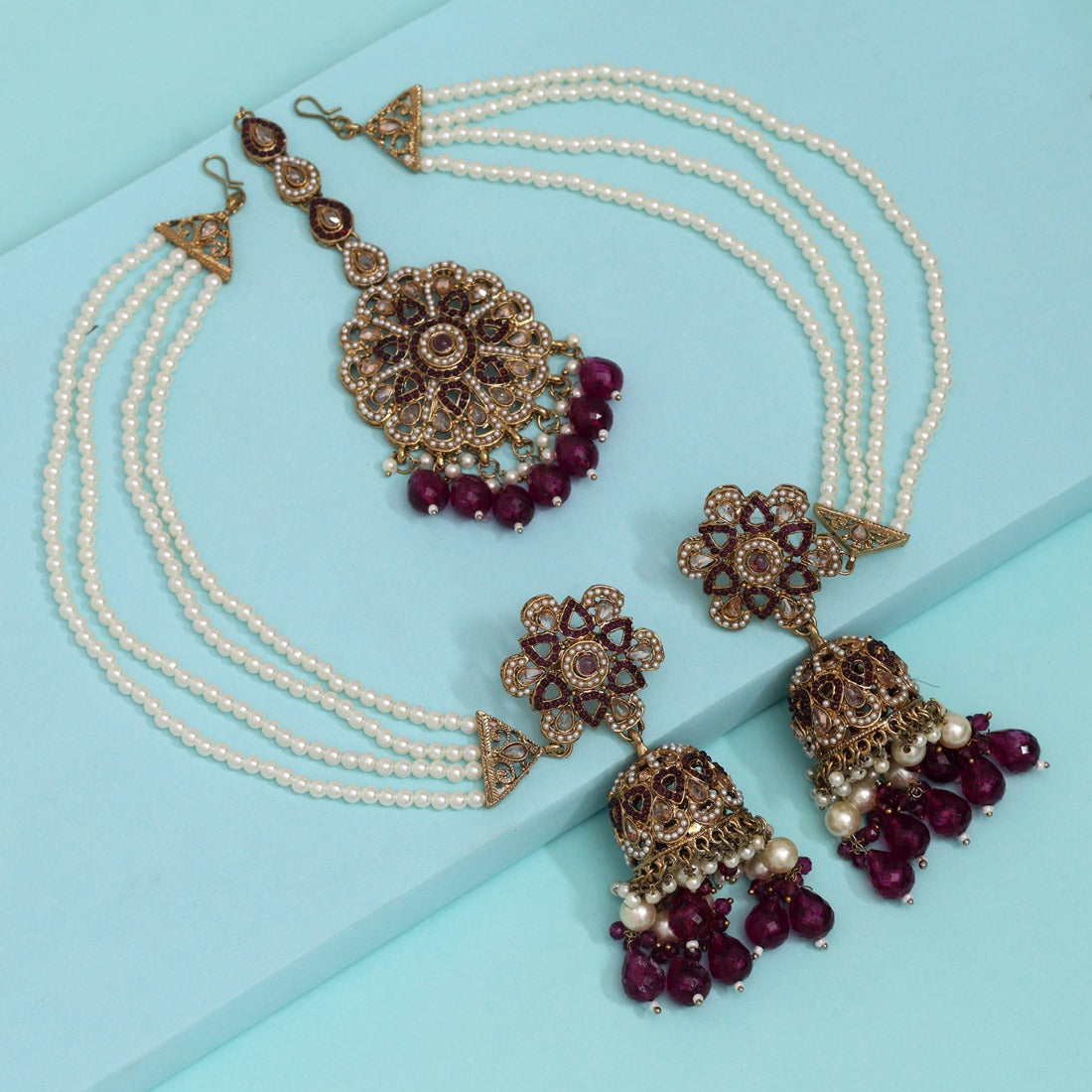 Sargun Earrings And Maang Tikka